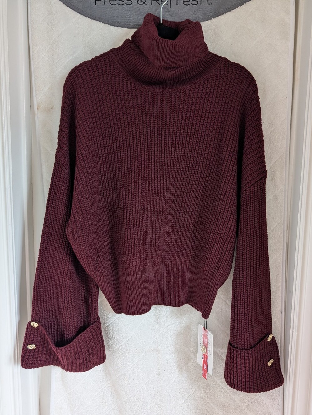 Cider Burgundy Turtleneck Sweater with Buttoned Cuffs